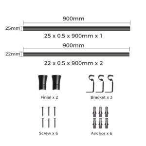 Marlow Black Curtain Rod Steel Quiet Rail Pole Pommel Set Extendable - Image 3