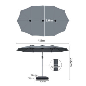 Centra 4.5M Double-sided Patio Umbrella Outdoor Umbrella Base Stand Grey - Image 3