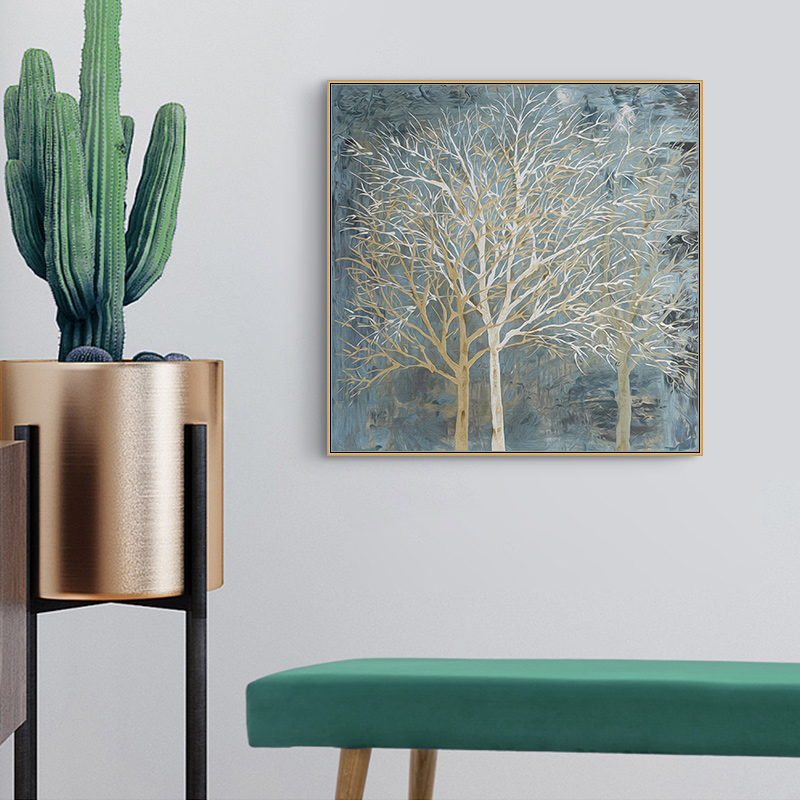 Wall Art 50cmx50cm Forest In The Twilight Trees Gold Frame Canvas ...