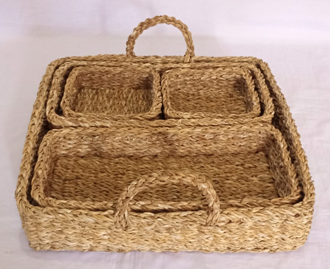 Handwoven Natural Seagrass Multi-Compartment Storage Basket with Handle ...
