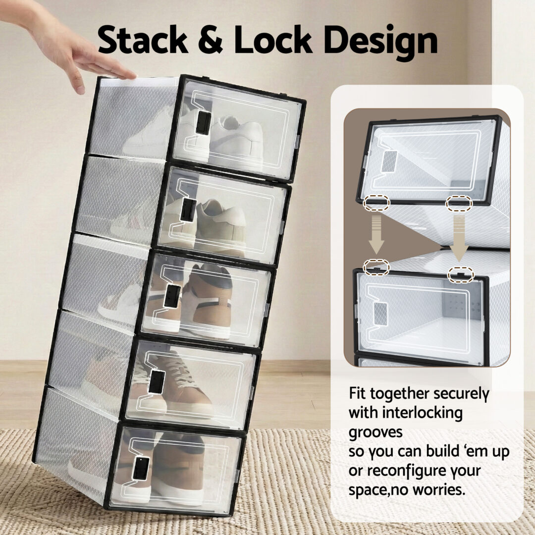 Artiss Shoe Storage Box DIY Set of 12 Stackable Black – shoppersworld ...